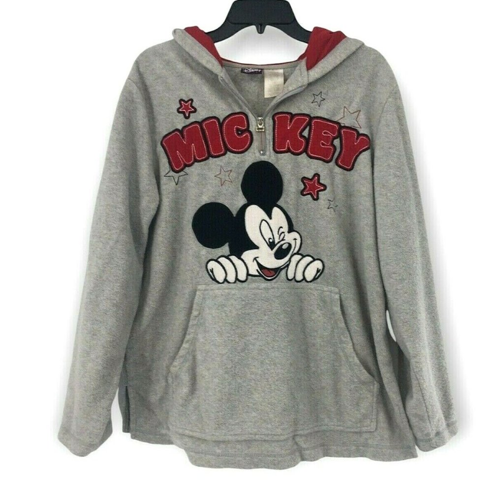 VTG MICKEY MOUSE Hoodie Sweater Disneyland Disney Parks Gray Fleece Plus Sz 1X